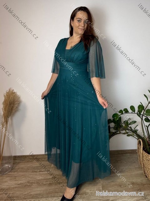 Šaty společenské dlouhé dlouhý rukáv dámské nadrozměr BARBARA (42/44/46 ONE SIZE) ITALSKÁ MÓDA IMWMY251113/DU 42/44/46 petrolejová