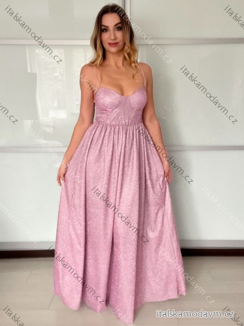 Šaty dlouhé společenské na ramínka dámské LEONA (S/M ONE SIZE) ITALSKÁ MÓDA IMPMD2643458/DU