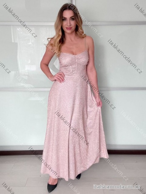 Šaty dlouhé společenské na ramínka dámské ELSA (S/M ONE SIZE) ITALSKÁ MÓDA IMPMD2643460/DU
