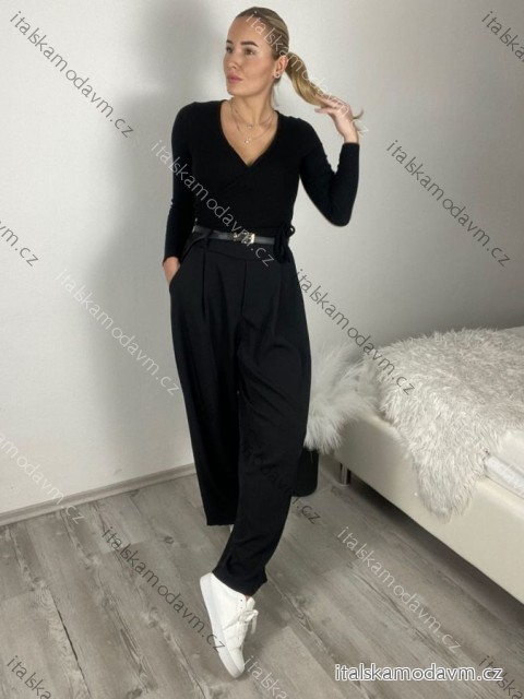 Kalhoty elegantní s páskem dámské (S/M/L ONE SIZE) ITALSKÁ MÓDA IMSM26036/DUR S/M/L Černá