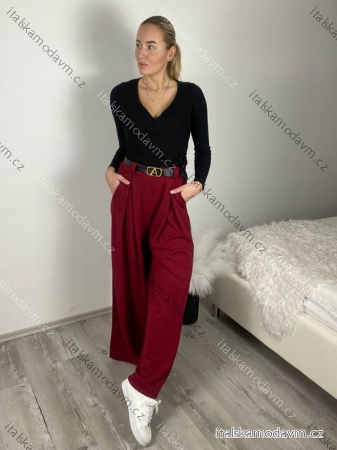 Kalhoty elegantní s páskem dámské (S/M/L ONE SIZE) ITALSKÁ MÓDA IM425747/DUR S/M/L vínová