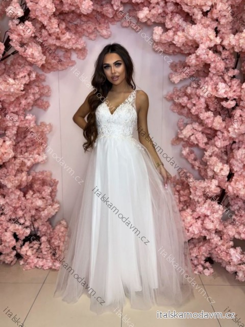 Šaty dlouhé svatební krajkové bez rukávu dámské PRINCESSA (34-40) POLSKÁ MÓDA PMLPT26009