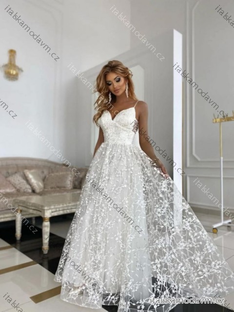 Šaty dlouhé svatební na ramínka dámské VESPA (34-40) POLSKÁ MÓDA PMLPT26011