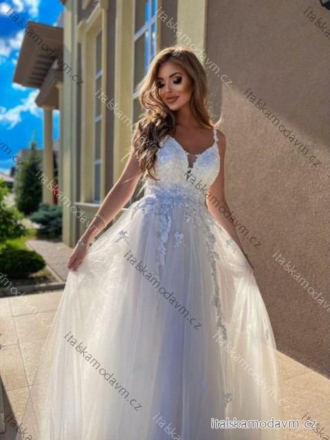 Šaty dlouhé svatební krajkové na ramínka dámské nadrozměr GARDEN (34-46) POLSKÁ MÓDA PMLPT26012