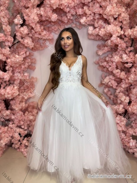 Šaty dlouhé svatební krajkové bez rukávu dámské nadrozměr NELA (34-46) POLSKÁ MÓDA PMLPT26013