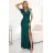 Šaty elegantní společenské s třpytkami zavinovacím výstřihem IRINA (XS-L) polská móda NMC-598-2/DR S zelená smaragdová