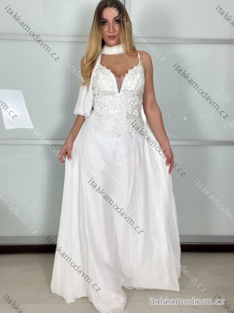Šaty elegantné spoločenské dlhé bez rukávov dámske (S/M ONE SIZE) TALIANSKA MóDA IMM26XF-A333-S/DU L / XL biela