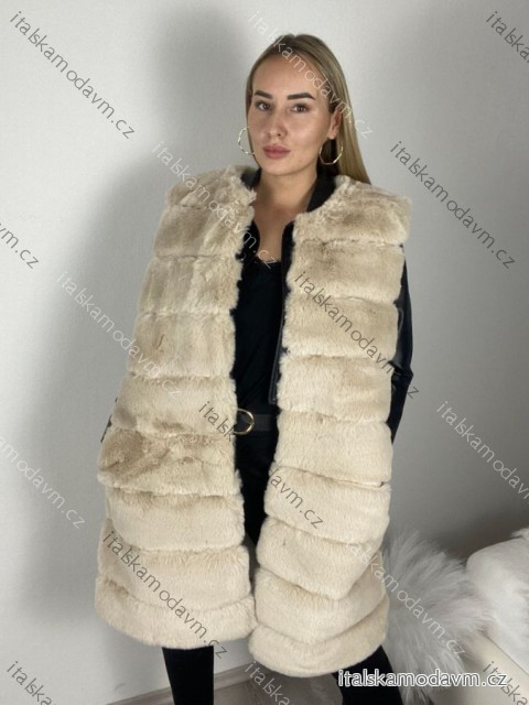 Vesta kožíšek dlouhá dámská 9 pruhu  (XL- 3XL) ITALSKÁ MÓDA ORC23ML-2178/DU