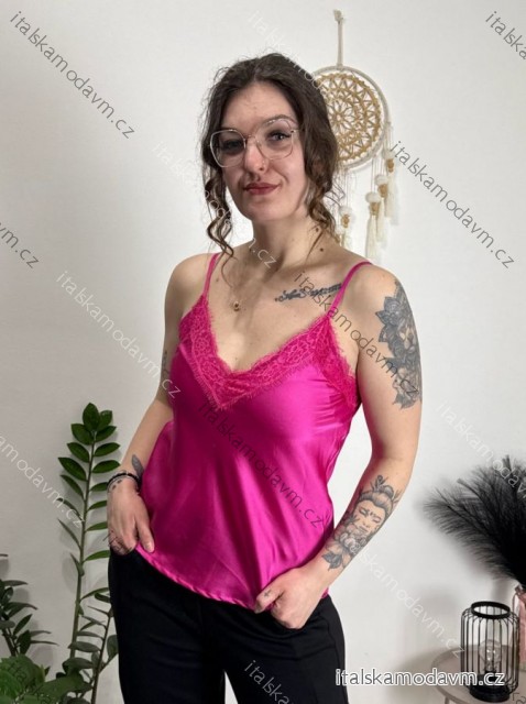 Tílko letní saténové s krajkou dámské (S/M ONE SIZE) ITALSKÁ MÓDA IMM23HG3352 S/M tmavě růžová