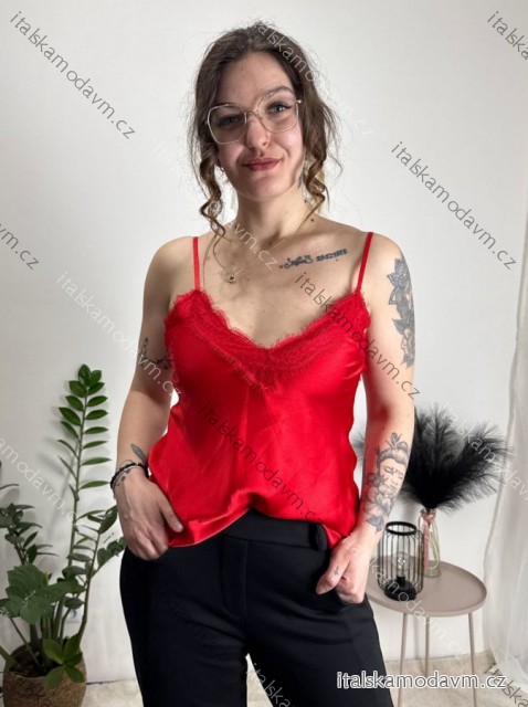 Tílko letní saténové s krajkou dámské (S/M ONE SIZE) ITALSKÁ MÓDA IMM23HG3352/DR červená S/M/L