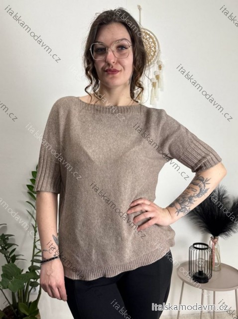 Svetr slabý krátký rukáv dámský (S/M/L ONE SIZE) ITALSKÁ MÓDA IMSM25103/DU světle hnědá S/M/L