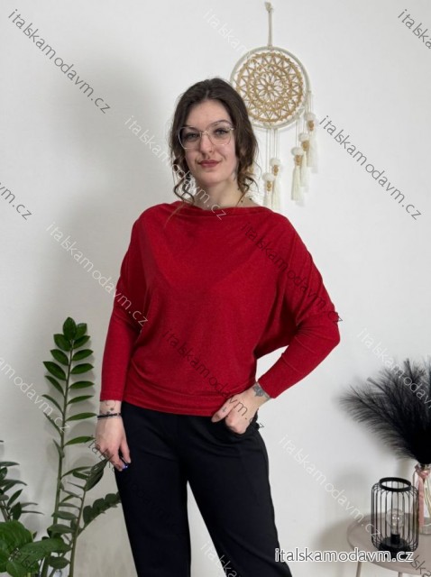 Tunika třpytivá dlouhý rukáv dámská (S/M/L ONE SIZE) ITALSKÁ MÓDA IMD251116/DU červená S/M/L