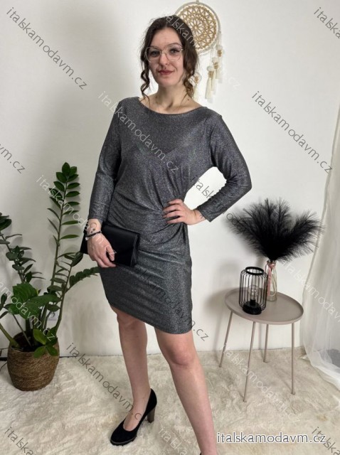 Šaty elegantní třpytivé dlouhý rukáv dámské (S/M/L ONE SIZE) ITALSKÁ MÓDA IMD251000/DR