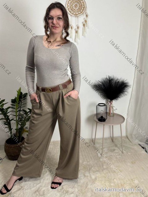 Nohavice maslové s opaskom dámske (S/M/L ONE SIZE) TALIANSKA MÓDA IMD25223/DR hnědá světlá S/M/L