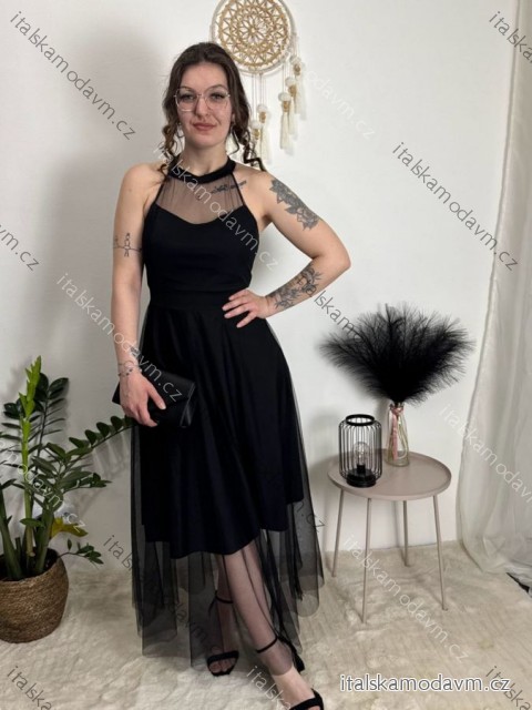 Šaty společenské dlouhé bez rukávu dámské (S/M ONE SIZE) ITALSKÁ MÓDA IM3236286/DU černá S/M/L