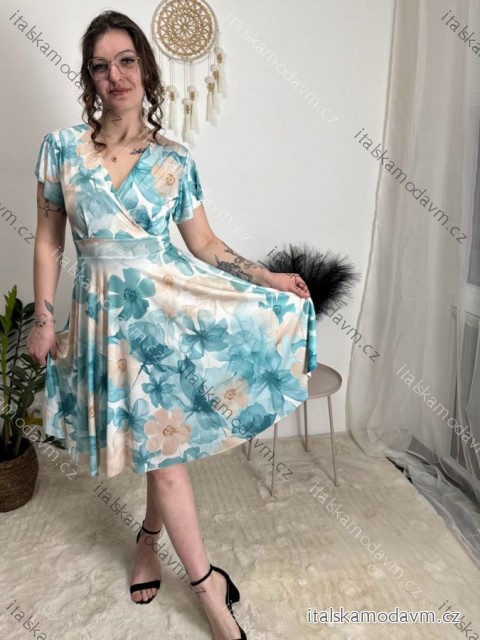 Šaty letní icecool krátký rukáv dámské (M/L ONE SIZE) ITALSKÁ MÓDA IMM24M5471H tyrkysová M/L