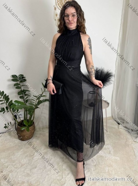 Šaty dlhé spoločenské tylové trblietavé bez rukávu dámske LUNA (S/M/L ONE SIZE) TALIANSKA MÓDA IMWKY252567/DUR
