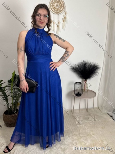 Šaty dlhé spoločenské tylové trblietavé bez rukávu dámske LUNA (S/M/L ONE SIZE) TALIANSKA MÓDA IMWKY252567/DUR modrá kráľovská S/M/L