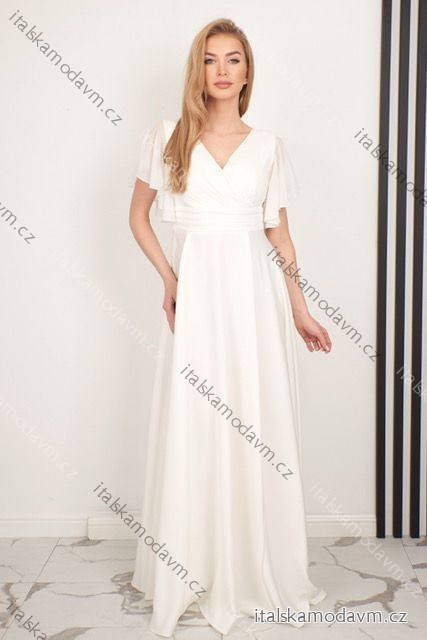 Šaty dlhé svatební krátky rukáv dámske (36-54) POLSKÁ MÓDA PMLMR23LAURA-1/DR