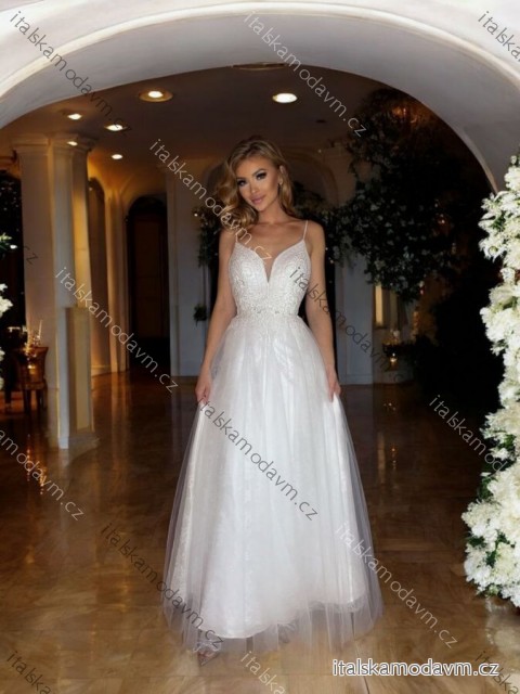 Šaty dlhé svadobné krajkové na ramienka dámske nadrozmer BERGAMO (34-42) POLSKÁ MÓDA PMLPT26020