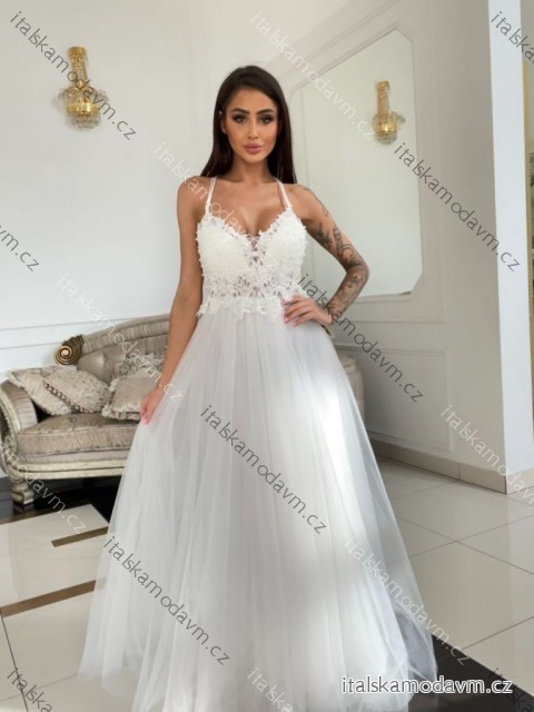 Šaty dlhé svadobné krajkové na ramienka dámske JOLIE (34-38) POLSKÁ MÓDA PMLPT26022