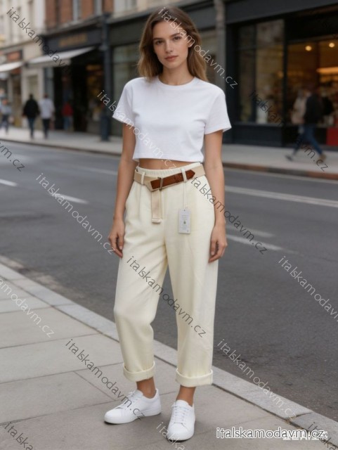 Nohavice outdoorové s opaskom trojštvrťové 3/4 krátke dámske nadrozmer (42/44/46 ONE SIZE) TALIANSKA MÓDA IM426049