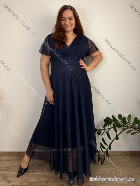 Šaty společenské dlhé dlhý rukáv dámske nadrozmer ELIEN (42/44/46 ONE SIZE) TALIANSKA MÓDA IMWMY251287/DUR tmavo modrá 
