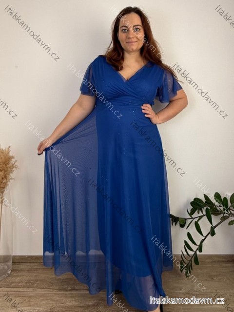 Šaty společenské dlhé dlhý rukáv dámske nadrozmer ELIEN (42/44/46 ONE SIZE) TALIANSKA MÓDA IMWMY251287/DUR modrá kráľovská