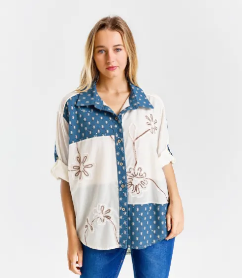 Košeľa klasik krátky rukáv dámska (S/M/L ONE SIZE) TALIANSKA MÓDA IMPLI2607726