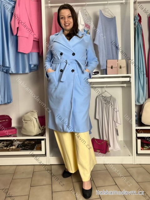 Kabát s páskem dlhý rukáv dámsky (S/M/L ONE SIZE) TALIANSKA MÓDA IMWKH261111/DUR S/M/L svetlo modrá