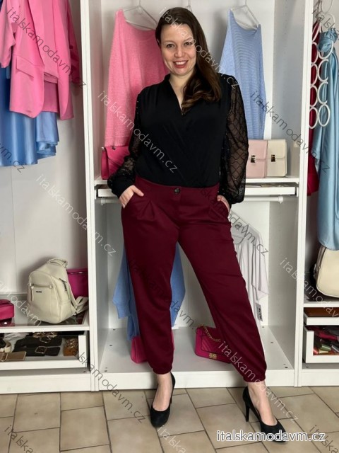 Tepláky/Kalhoty elegantné oversize dlhé dámske (S/M/L ONE SIZE) TALIANSKA MÓDA IMD26003/DUR S/M/L vínová