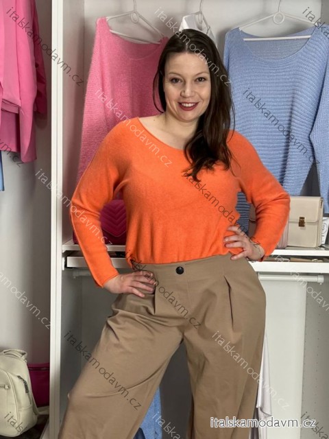 Sveter tenký úpletový dlhý rukáv dámsky INNA (40/42/44 ONE SIZE) TALIANSKA MÓDA IMSM26002/DR  oranžová