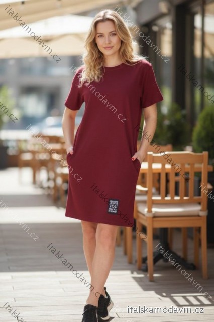 Šaty klasik volnočasové letní s nášivkou krátký rukáv dámské (XL/2XL/3XLONE SIZE) ITALSKÁ MÓDA IMD23378