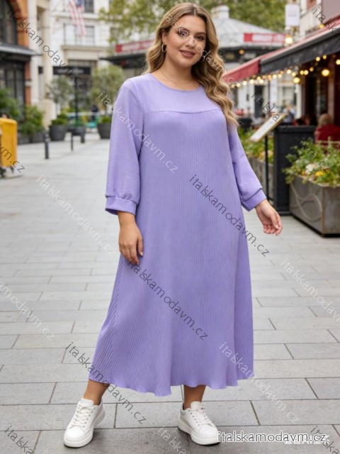 Šaty dlouhé teplé s kapsami dlouhý rukáv dámské nadrozměr (54/56/58 ONE SIZE) ITALSKÁ MÓDA IM426079