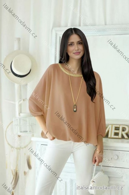 Halenka elegantní s přívěskem 3/4 dlouhý rukáv dámská nadrozměr (46/48/50 ONE SIZE) ITALSKÁ MÓDA IMD26004
