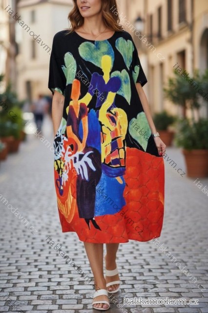 Šaty letné španielske krátky rukáv dámske nadrozmer (48/50/52 ONE SIZE) TALIANSKA MÓDA IMD26007