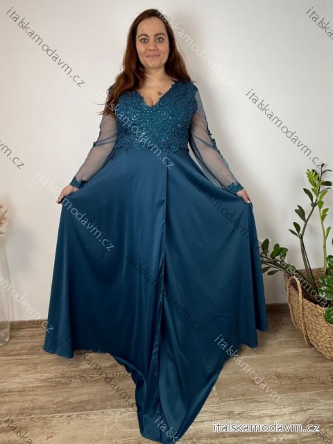 Šaty dlouhé elegantní společenské,dlouhý rukáv dámské nadrozměr (4XL-6XL) ITALSKÁ MÓDA FMPCH269390/DR 4XL modrá petrolejová