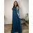 Šaty dlouhé elegantní společenské,dlouhý rukáv dámské nadrozměr (4XL-6XL) ITALSKÁ MÓDA FMPCH269390/DR 4XL modrá petrolejová