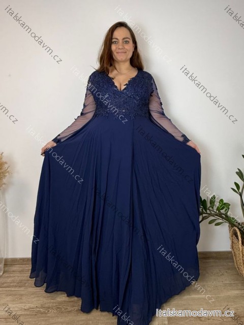 Šaty dlouhé elegantné spoločenské, dlouhý rukáv dámske nadrozměr (4XL-6XL) TALIANSKA MÓDA FMPCH269391/DR 6XL tmavo modrá