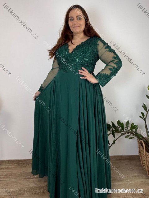 Šaty dlouhé elegantní společenské,dlouhý rukáv dámské nadrozměr (4XL-6XL) ITALSKÁ MÓDA FMPCH269391/DR 4XL tmavě smaragdová