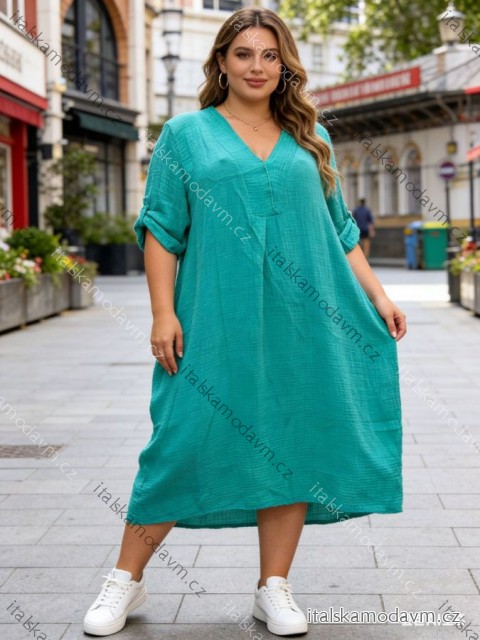 Šaty letní oversize 3/4 dlouhý rukáv dámské nadrozměr (50/52/54 ONE SIZE) ITALSKÁ MÓDA IM426088