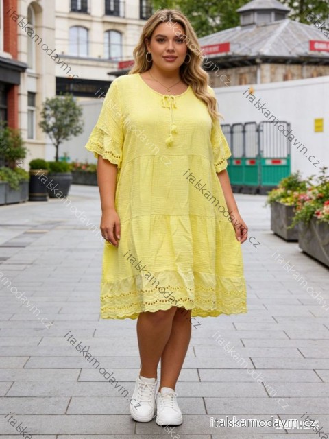 Šaty letné krajkové mušelín krátky rukáv dámske nadrozmer (50/52/54 ONE SIZE) TALIANSKA MÓDA IM426089