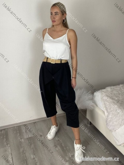Nohavice elegantné s opaskom dámske (S/M/L ONE SIZE) TALIANSKA MÓDA IMSM26012/DUR S/M/L čierna