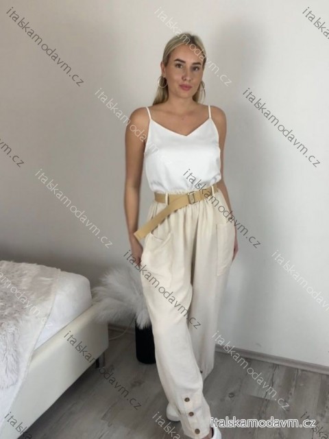 Kalhoty volnočasové s páskem dámské INNA (S/M/L ONE SIZE) ITALSKÁ MÓDA IMSM261124/DR S/M/L béžová