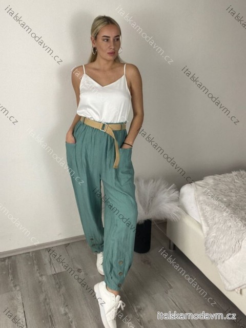 Kalhoty volnočasové s páskem dámské INNA (S/M/L ONE SIZE) ITALSKÁ MÓDA IMSM261124/DR S/M/L zelená staromintová