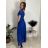 Šaty dlhé spoločenské tylové krátky rukáv dámske (XS/S/M ONE SIZE) TALIANSKA MÓDA IMWKH251238/DUR modrá kráľovská XS/S/M
