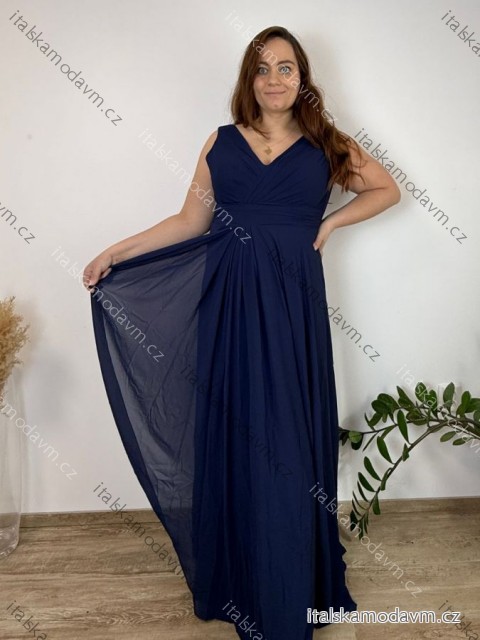 Šaty elegantní společenské,dlouhé dámské nadrozměr (XL-3XL) ITALSKÁ MÓDA FMPCH26M-5008/DR 2XL tmavě modrá