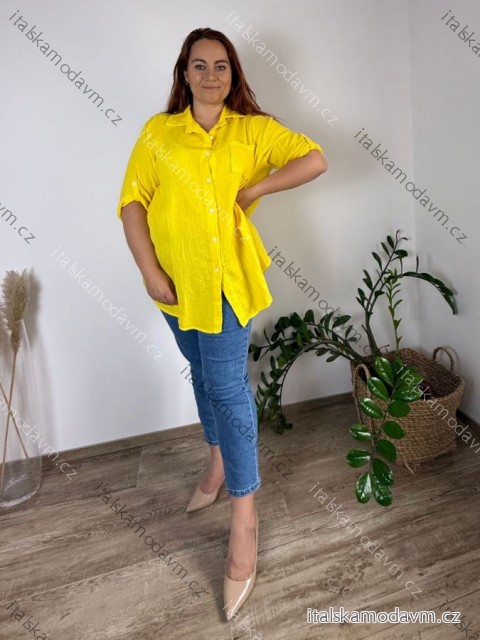 Košeľa mušelínová dlhý rukáv dámska nadrozměr ADIGE (50/52/54 ONE SIZE) TALIANSKA MÓDA IM424299