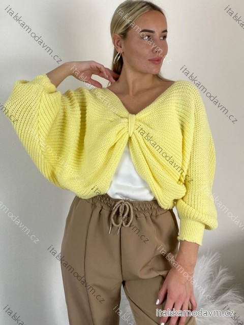 Svetr pletený dlouhý rukáv dámský (S/M/L ONE SIZE) ITALSKÁ MÓDA IMWKR26001/DUR S/M/L žlutá