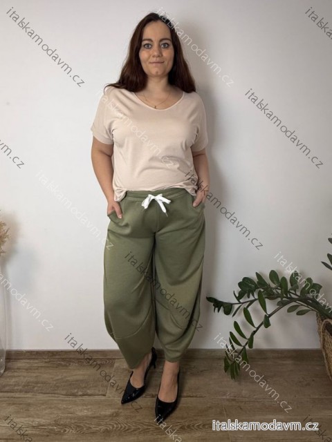Kalhoty/tepláky volnočasové máslové balónové dámské nadrozměr (46/48/50 ONE SIZE) ITALSKÁ MÓDA IM425699/DUR khaki 46/48/50